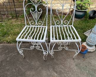 Pair of Vintage Wrought Iron Garden Chairs, Salterini Style