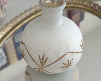 Frosted Glass Bud Vase with Gilded Starburst Motifs