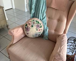 Vintage Pink Tufted Wingback Recliner