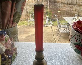 Vintage Red Candle with Brass Base