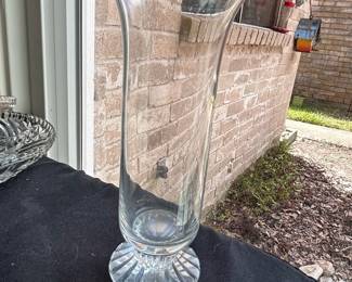 Clear Glass Flared Pedestal Vase with Radial Fluting