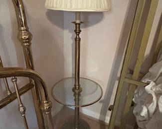 Vintage Stiffel Brass Floor Lamp with Integrated Glass Table