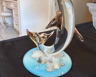 Glass Baron Dolphin Figurine with Gold Trim