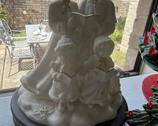 White Porcelain Christmas Carolers Family on Music Box Base "Joy to the World"