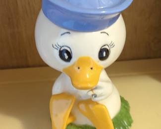 Vintage Ceramic Duckling Sailor Trinket Box / Cookie Jar