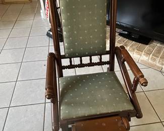 Vintage Spindle-Back Platform Rocker with Ottoman