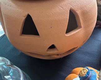 Vintage Hewell Pottery Terracotta Jack-O'-Lantern Luminary