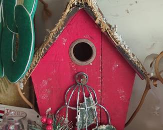 Decorative Christmas Birdhouse Ornament with Holly and Berries