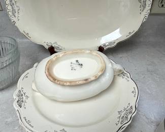 Homer Laughlin Virginia Rose Gravy Boat and Serving Platter with Plates