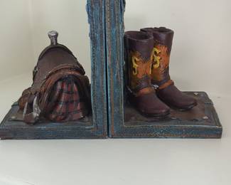 Western Cowboy Saddle and Boot Resin Bookends