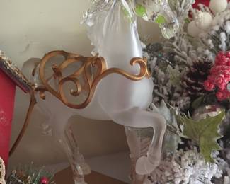 Glass Unicorn Figurine with Gold Accents and Mirror Base