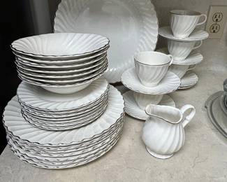  White Swirl Platinum Trim Dinnerware Set