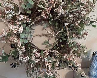 Artificial White and Pink Berry Wreath with Eucalyptus