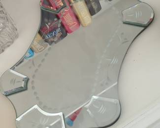 Vintage Etched Glass Vanity Tray with Scalloped Edge
