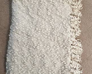 Textured Cotton Blend Bouclé Throw Blanket with Fringe