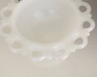 Anchor Hocking Old Colony Milk Glass Open Lace Edge Compote