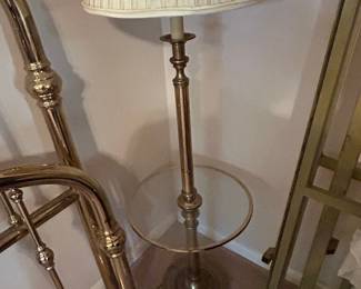 Vintage Stiffel Brass Floor Lamp with Integrated Glass Table