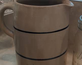 Antique Cobalt-Decorated Stoneware Pitcher with Double Blue Bands