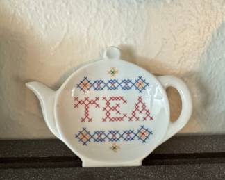 Shafford Faux Cross Stitch Teapot trinket dish