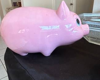 Vintage Large Ceramic Piggy Bank with Eyelashes