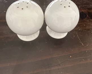 Vintage White Ceramic Sphere Salt and Pepper Shakers - Possibly Sasaki or similar MCM design