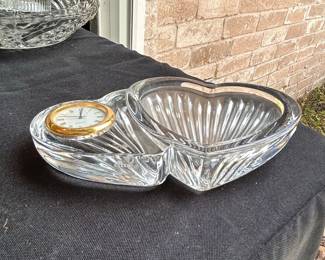 Vintage Crystal Heart Double Dish with Quartz Clock - Royal Limited