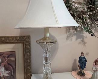 Vintage Crystal Column Table Lamp with Brass Base