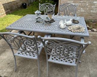 Cast Aluminum Patio Dining Set with Scrollwork Chairs