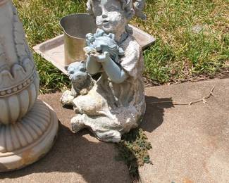 Cast Stone Girl with Dog Garden Statue