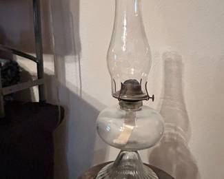 Vintage Clear Glass Oil Lamp with Fluted Base and Eagle Burner