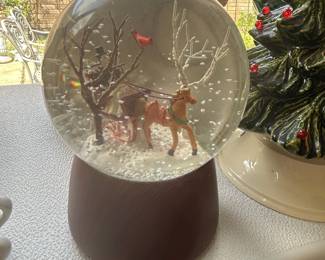 Vintage Horse-Drawn Sleigh Snow Globe with Cardinal and Reindeer