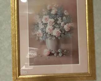 Floral Still Life Print in Gilt Frame - T.C. Chiu