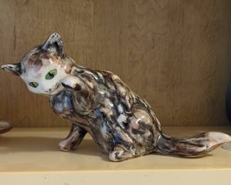 Glazed Ceramic Tabby Cat Figurine 