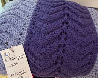 Hand-Crochet Purple and Blue Afghan Quilt