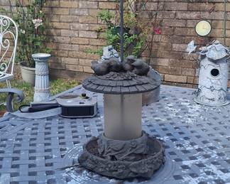 Cast Stone Garden Bird Feeder with Bird Finial and Leaf/Floral Base