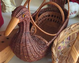 Vintage Wicker Duck Basket with Wooden Beak