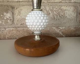 Mid-Century Modern Hobnail Milk Glass and Brass Candle Holder