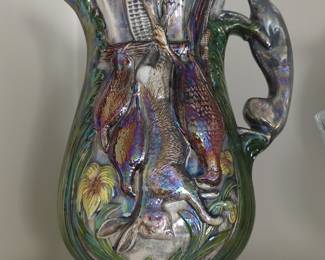  Game Pitcher with Greyhound Handle and Game Birds