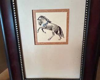 Vintage Equestrian Etching with Studded Frame