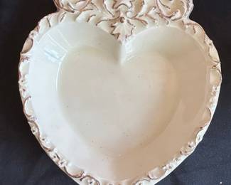 Vintage Italian Porcelain Heart-Shaped Trinket Dish with Floral Accents