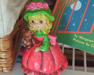 Vintage Chalkware Girl with Teddy Bear Figurine
