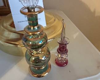 Vintage Egyptian Hand-Blown Glass Perfume Bottles with Gold Trim