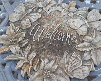 Welcome Plaque with Butterflies and Lilies
