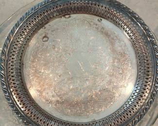 Vintage Oneida Silver Plated Round Serving Tray with Pierced Gallery Edge