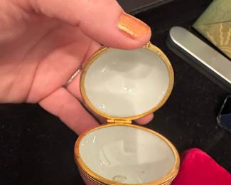 Limoges France Pink Porcelain Egg Trinket Box