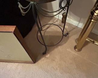 Vintage Wrought Iron Pedestal Plant Stand with Tassels