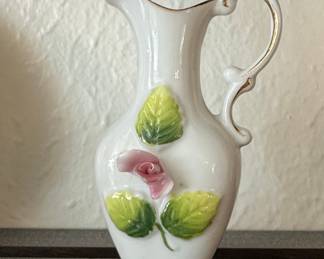 Vintage Porcelain Rose Bud Mini Pitcher with Gold Trim