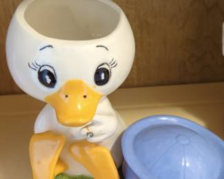 Vintage Ceramic Duckling Sailor Trinket Box / Cookie Jar