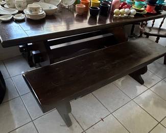 Vintage Mid-Century Modern Dining Set with 2 benches and 3 armchairs