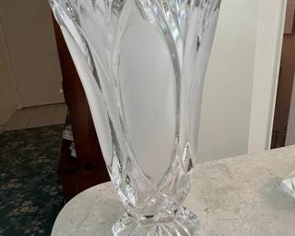 Clear Cut Crystal Vase with Frosted Panel and Scalloped Rim
